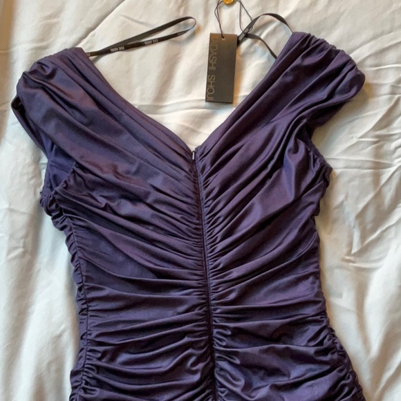 BNWT Tadashi Shoji royal purple ruched full length ball gown XS or US6 - Picture 5 of 8